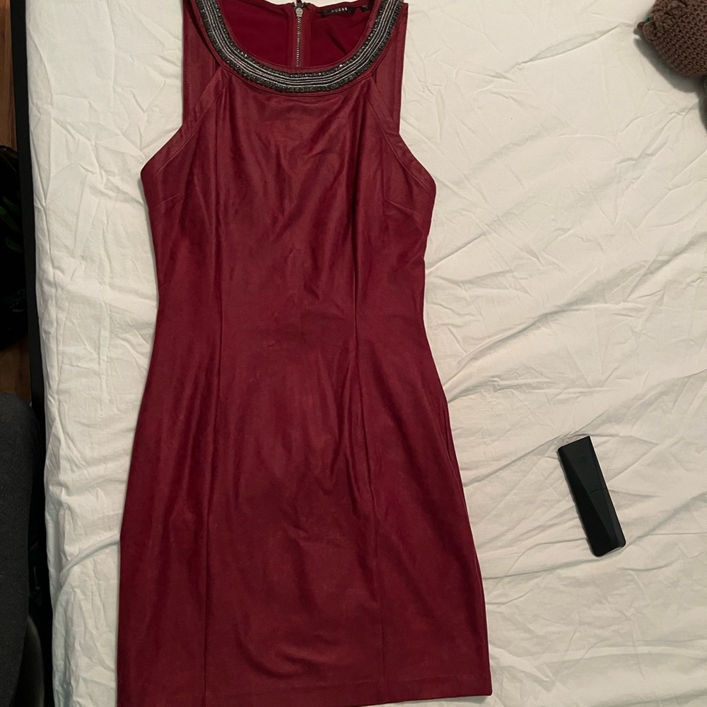 guess burgundy rhinestone dress
